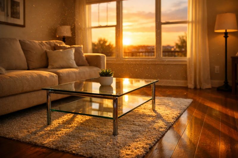Sunlit spotless living room cleaned by P&Y Master Clean