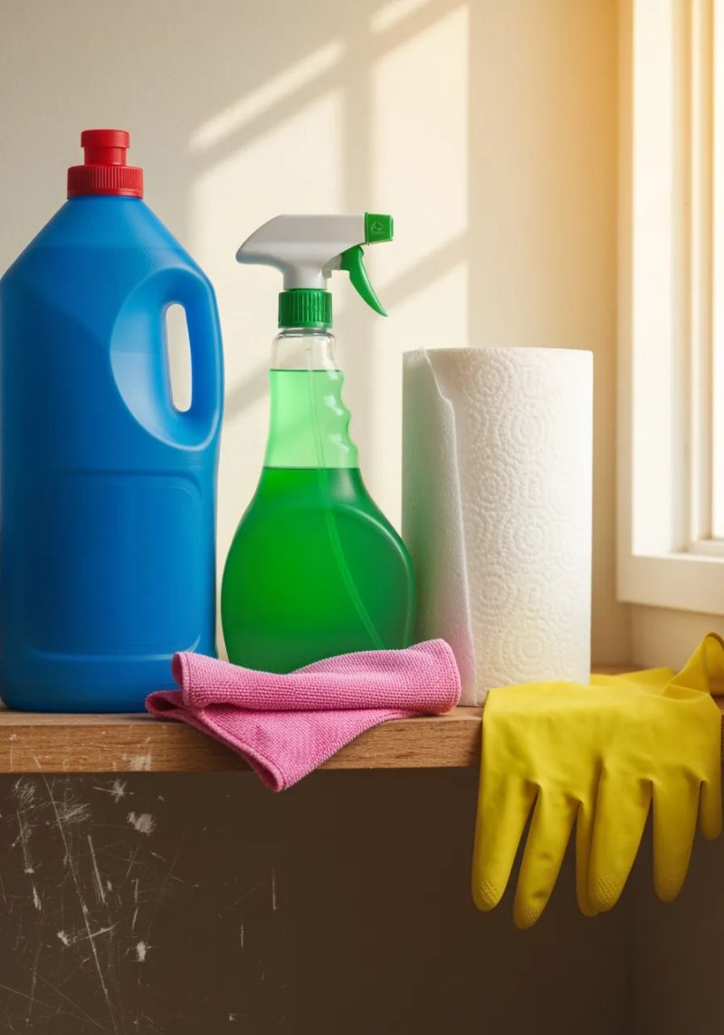Cleaner carefully detailing shelves in a Miami apartment during deep cleaning